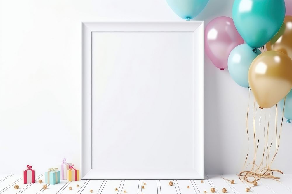  White frame decoration birthday balloon. AI generated Image by rawpixel.