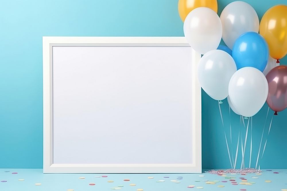  White frame decoration birthday balloon. AI generated Image by rawpixel.