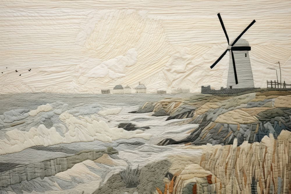 Windmill in the sea landscape outdoors architecture.