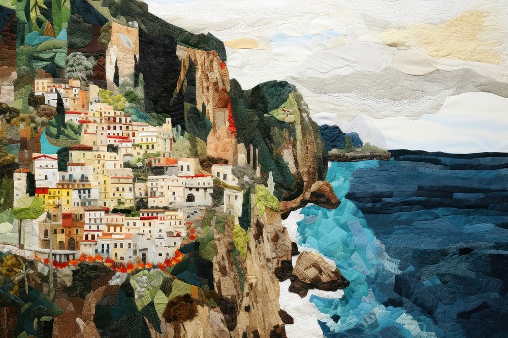 Amalfi coast landscape outdoors painting.
