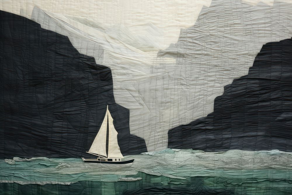 Boat in fjords watercraft sailboat painting.