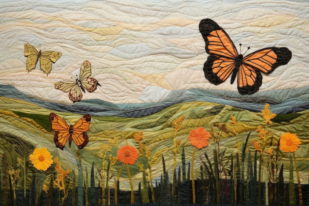 Butterflies in Prairie butterfly textile pattern.
