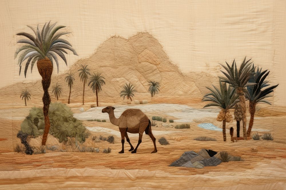 Camel in oasis desert landscape outdoors animal.