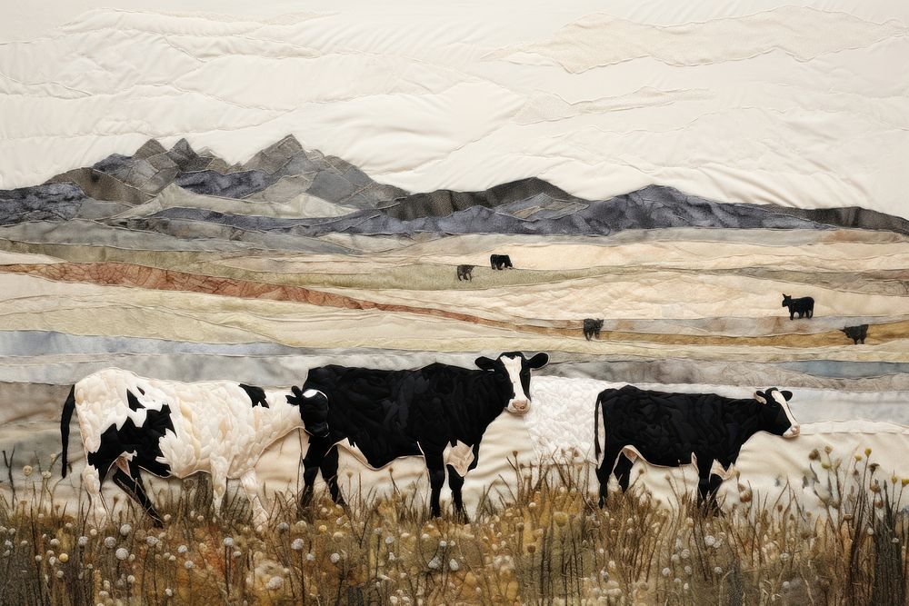 Cows in farm livestock landscape outdoors.