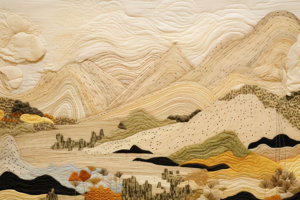 Hills landscape textile craft.