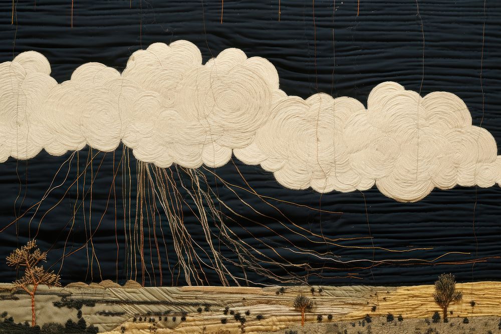 Lightning storm clouds textile art creativity.