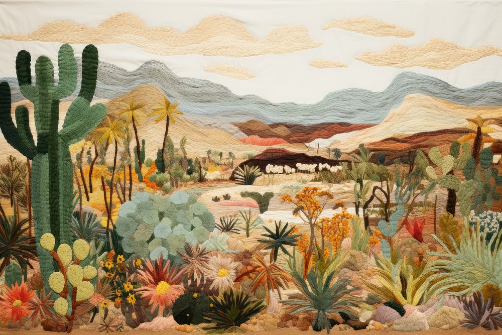 Oasis in desert landscape painting tapestry.