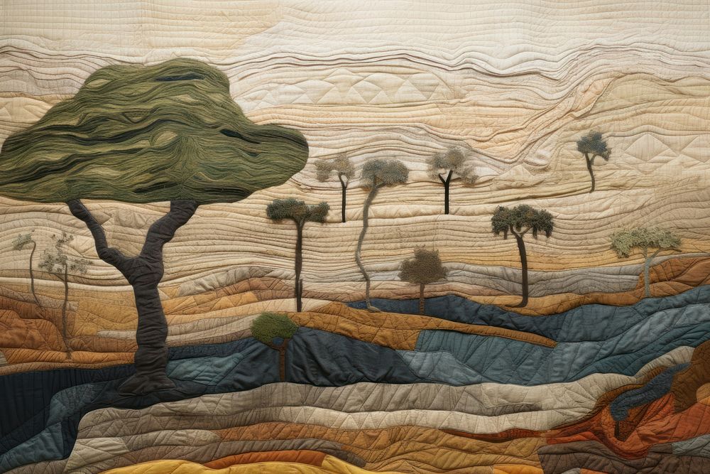 Oasis landscape painting textile.