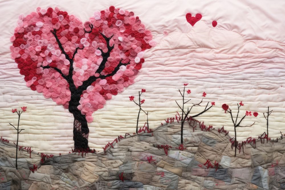Pink heart pattern textile plant quilt.