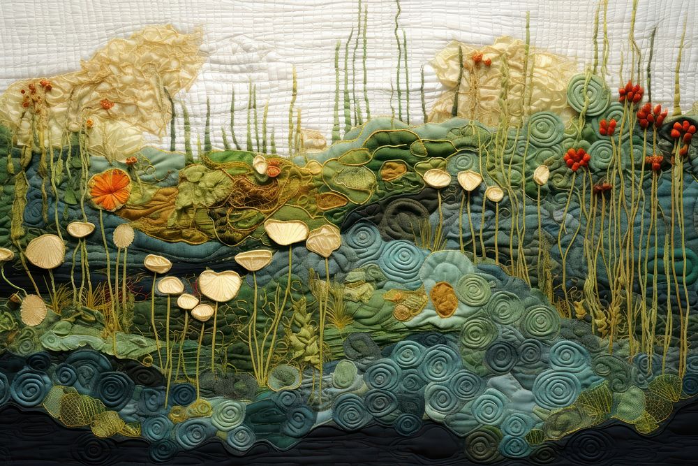 Pond embroidery pattern textile.