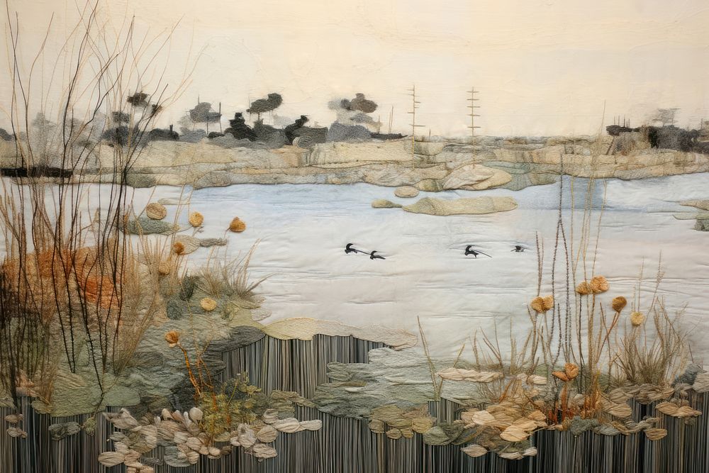 Pond landscape outdoors painting.