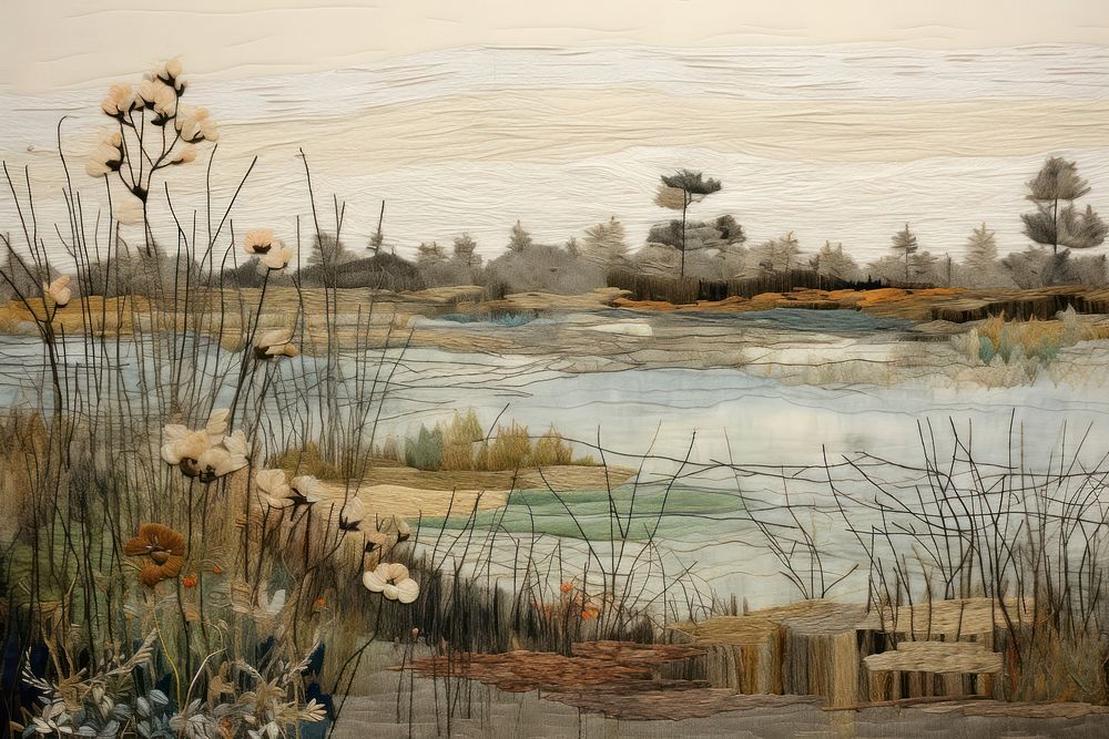 Pond landscape painting art.