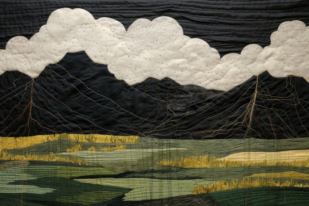 Storm clouds landscape textile quilt.