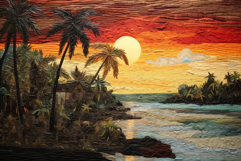 Sunset at bali landscape outdoors painting.