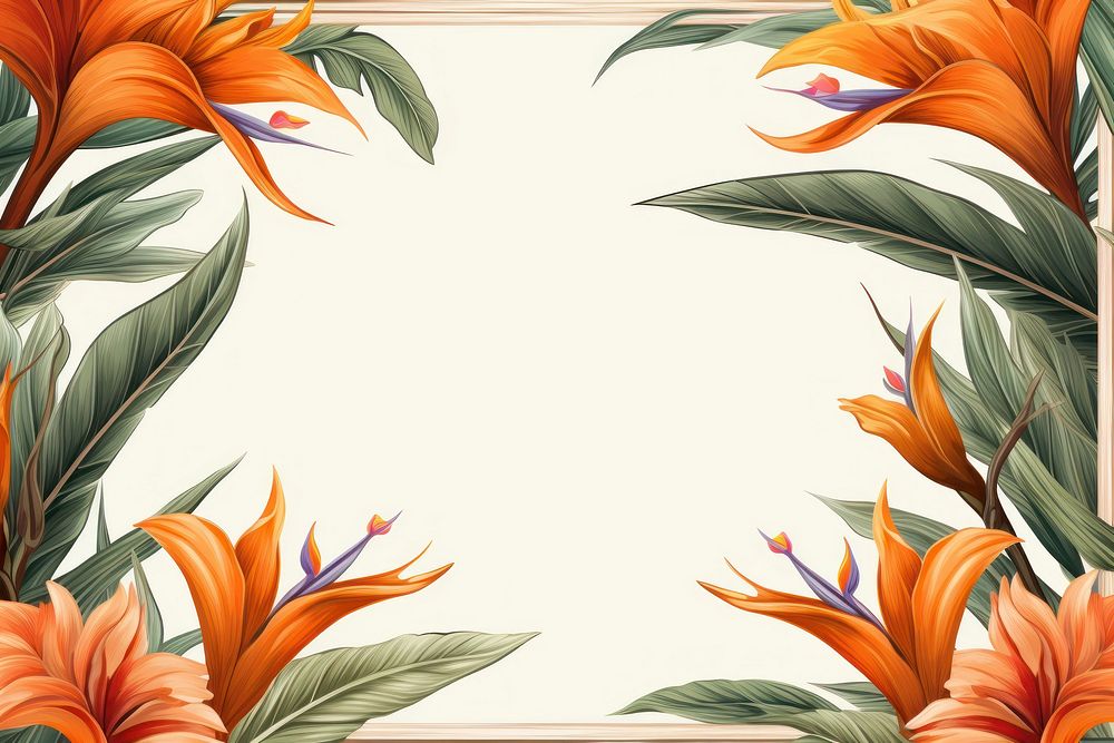  Strelitzia frame pattern backgrounds painting. AI generated Image by rawpixel.