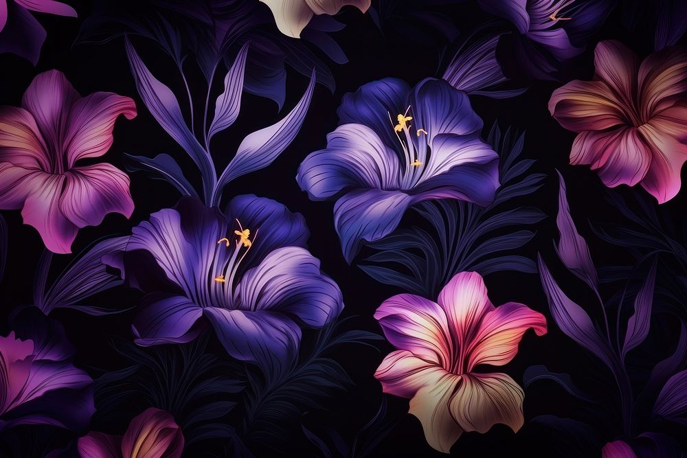 Flowers pattern purple petal. AI generated Image by rawpixel.