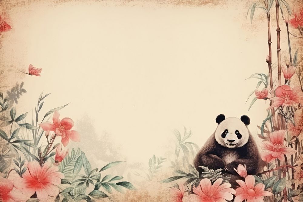 Panda border backgrounds mammal flower. | Free Photo Illustration ...