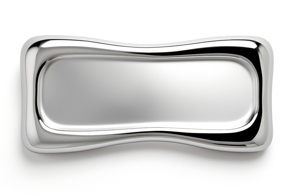 Biomorphic rectangle chrome material silver shiny shape.