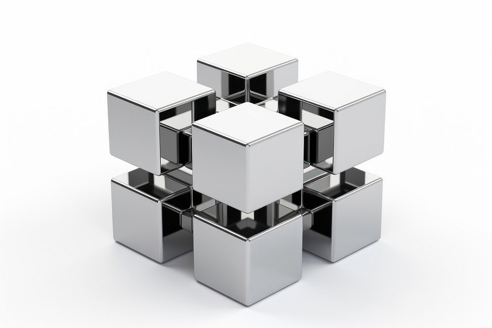 Cube fractal chrome material silver shape toy.