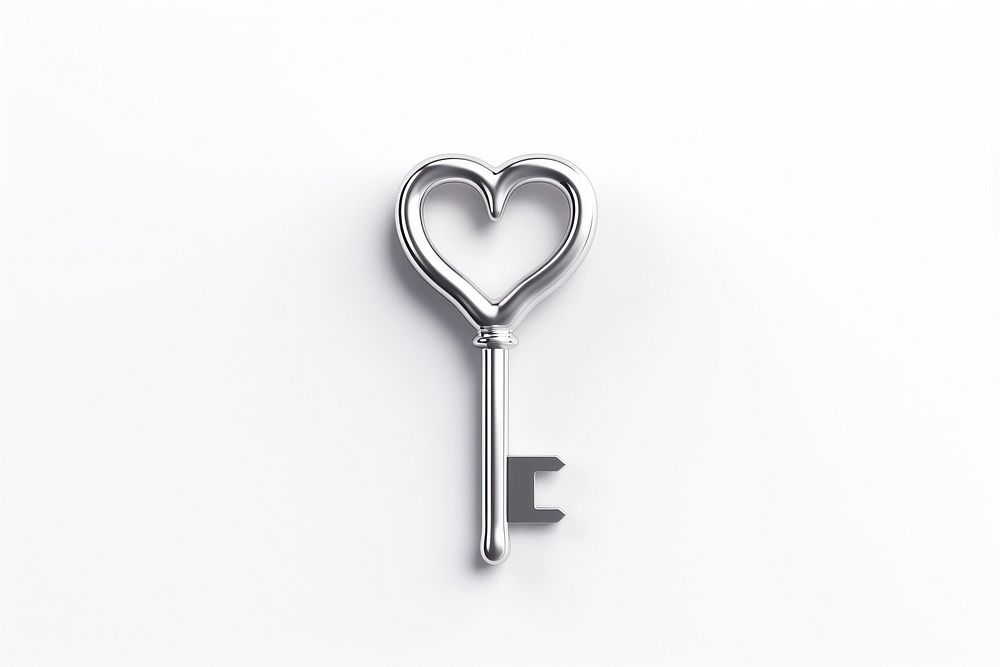 Heart key icon Chrome material symbol silver shape.