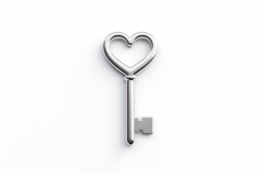 Heart key icon Chrome material silver shape white background.