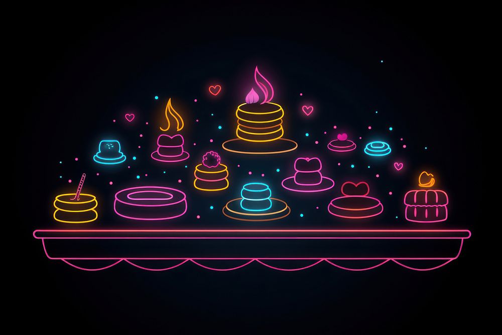 Cakes border line neon illuminated. AI generated Image by rawpixel.