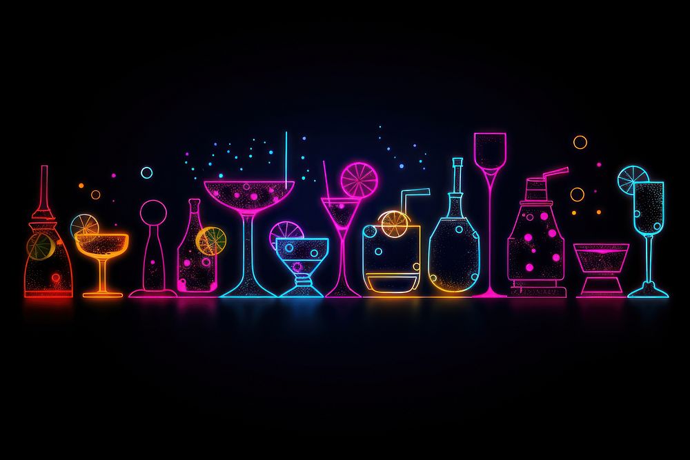 Cocktails border neon light line. AI generated Image by rawpixel.