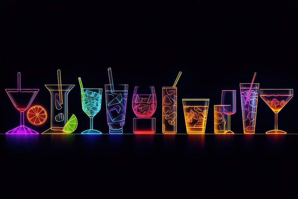 Cocktails border neon glass drink. AI generated Image by rawpixel.