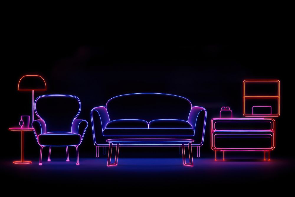 Furnitures border neon light chair. AI generated Image by rawpixel.