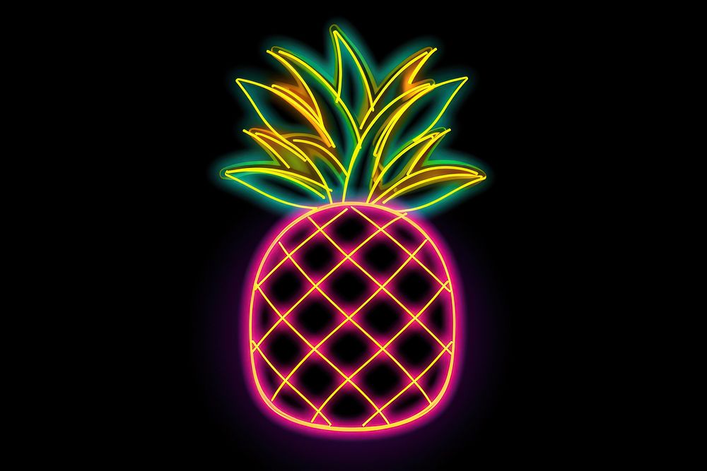 Pineapple border neon light fruit. AI generated Image by rawpixel.