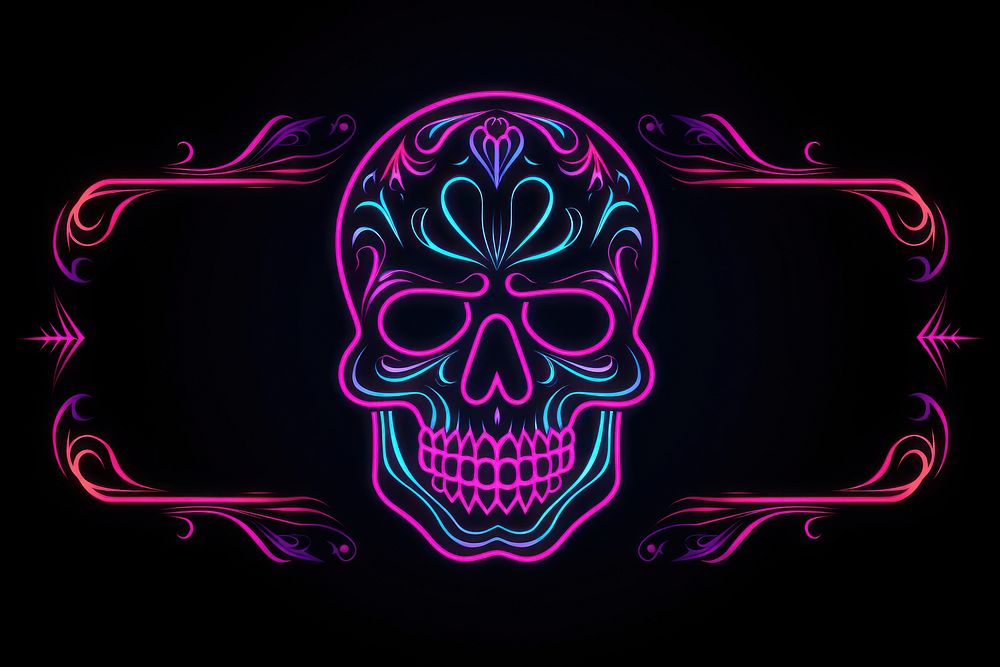 Skull border neon light illuminated. AI generated Image by rawpixel.