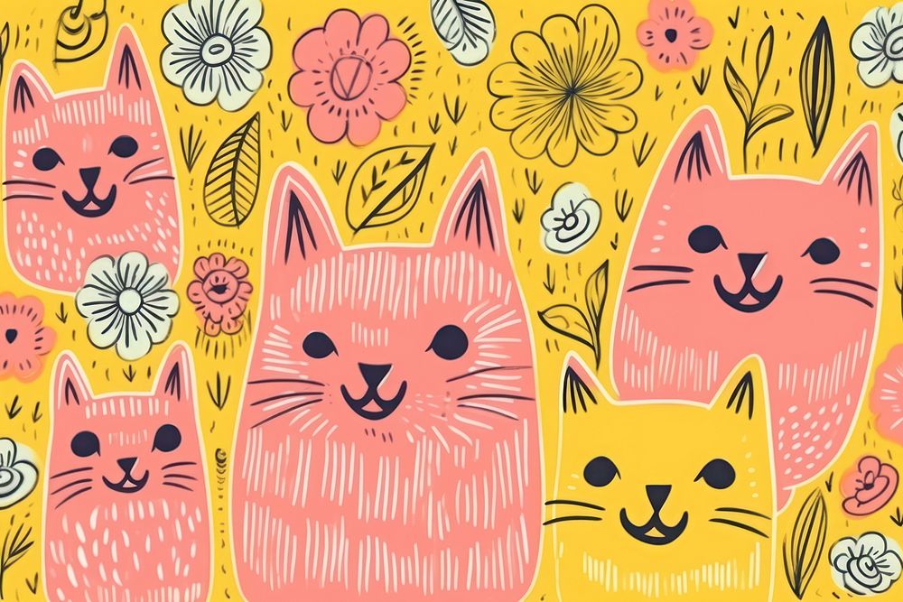  Cat pattern backgrounds cartoon. AI generated Image by rawpixel.