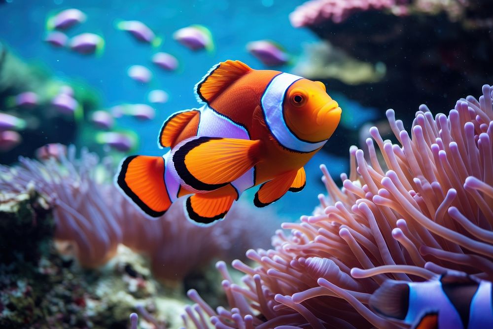 Colorful clown fish outdoors swimming animal.