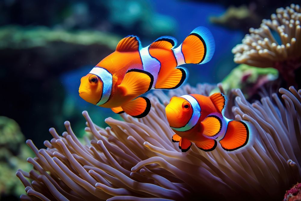 Colorful clown fish outdoors swimming animal.
