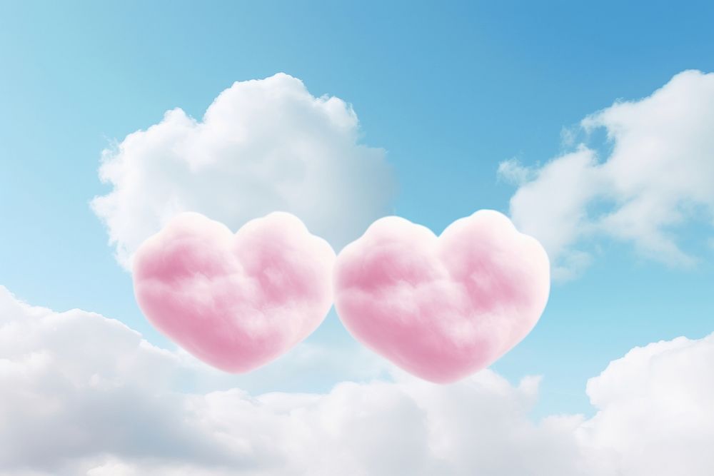 Couple heart shaped as a clouds with the vanilla sky background balloon tranquility cloudscape.