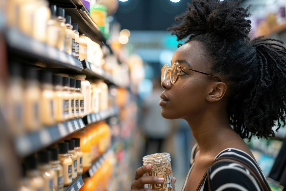 African american woman shopping adult supermarket.