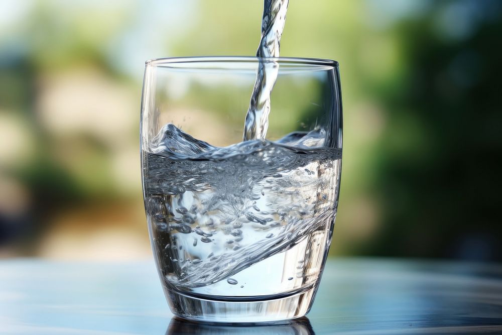 Pouring water into water glass refreshment drinkware freshness. AI generated Image by rawpixel.