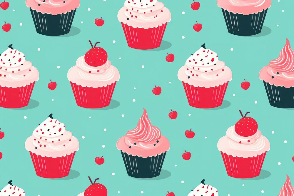  Cupcake backgrounds dessert pattern. AI generated Image by rawpixel.