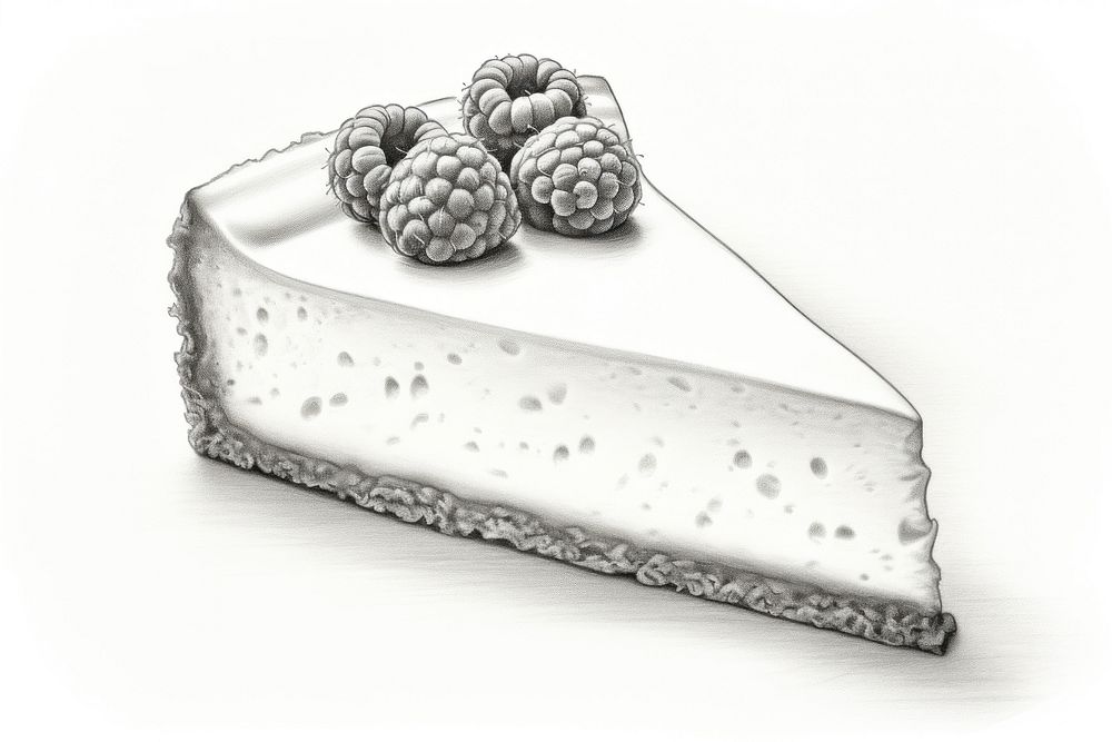 Pencil drawing of a cheesecake raspberry dessert fruit. AI generated Image by rawpixel.