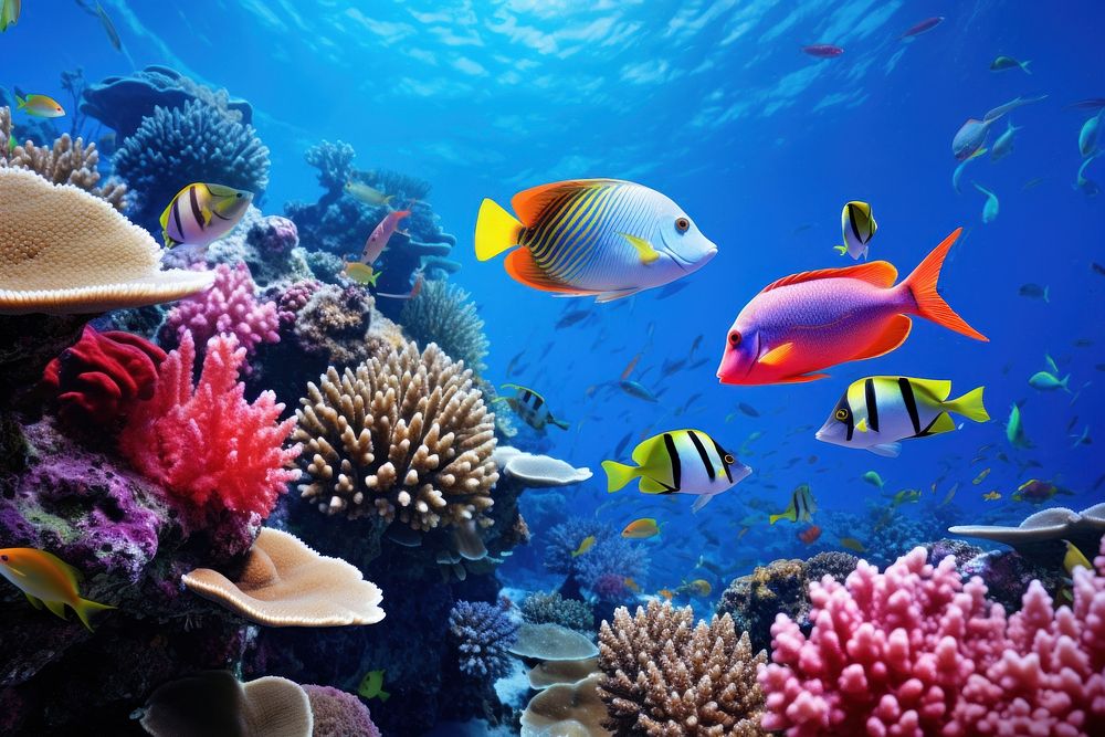 Fish swimming underwater aquarium outdoors.