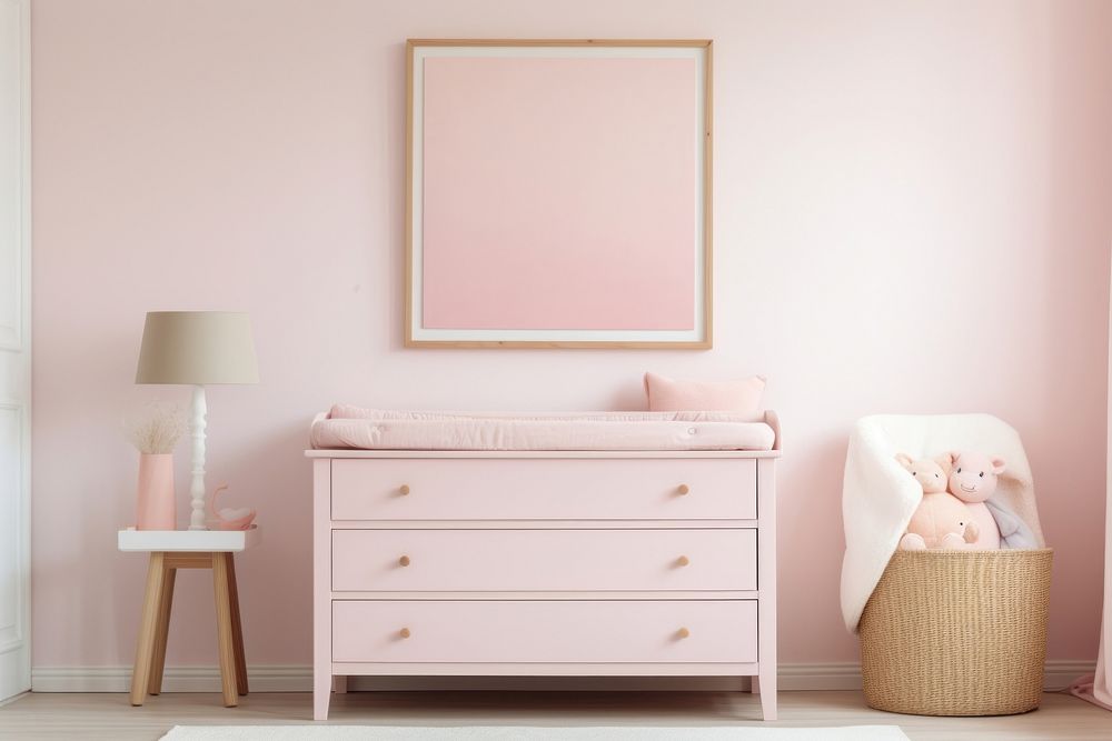 Cozy baby room furniture cabinet pink.