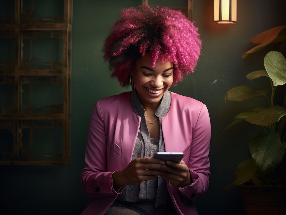 Smiling adult woman phone. AI generated Image by rawpixel.