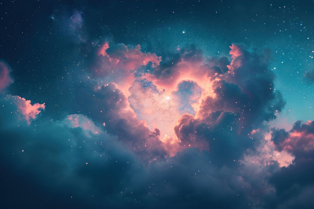 Heart shaped as a clouds in the galaxy background sky backgrounds astronomy.