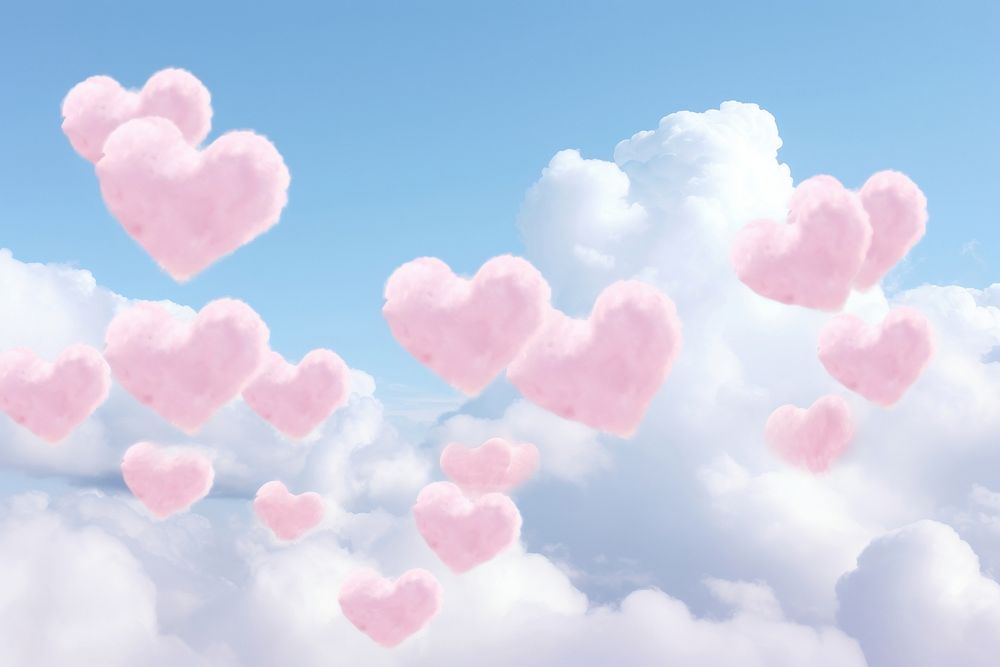 Hearts shaped as a clouds in the vanilla sky background backgrounds outdoors nature.