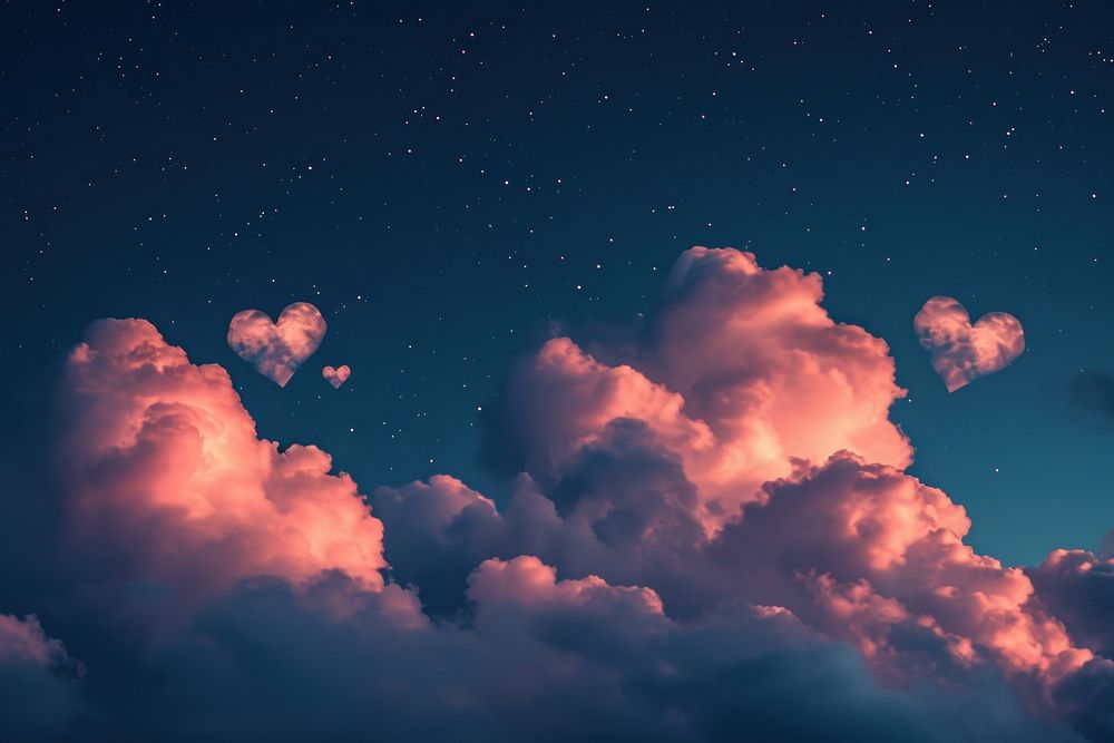 Hearts shaped clouds in the night sky backgrounds outdoors nature.