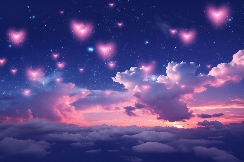 Hearts shaped clouds in the night sky backgrounds astronomy outdoors.