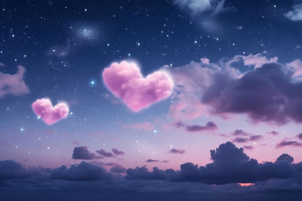 Hearts shaped clouds in the night sky outdoors nature constellation.