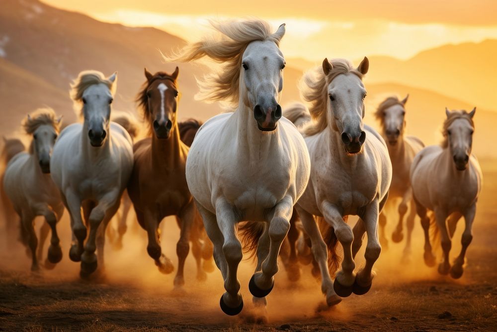 Herd of stallions running animal mammal.