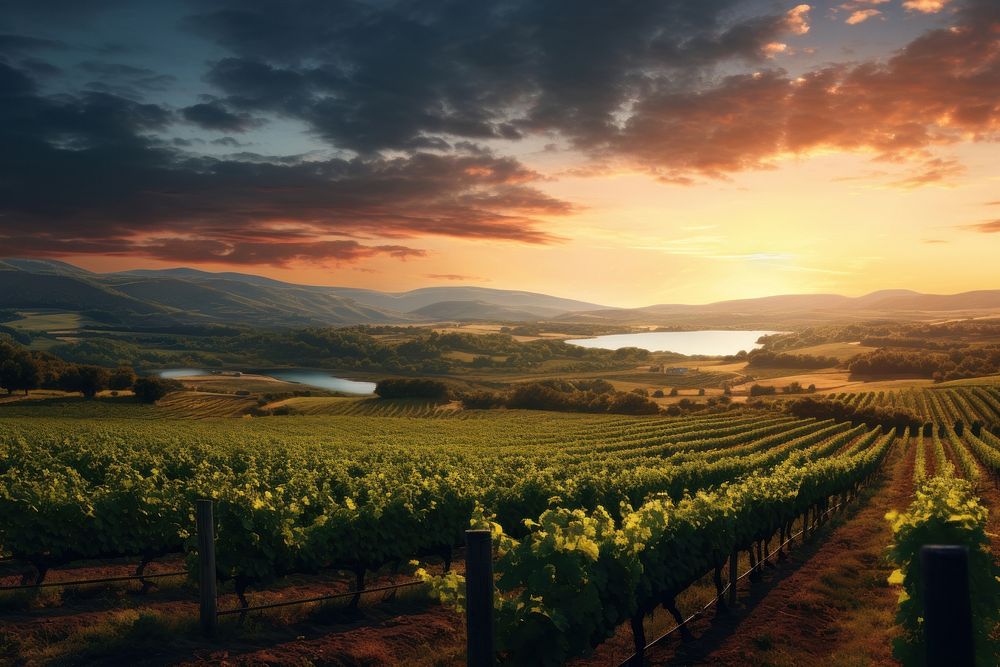 Wine vineyard outdoors nature sunset.