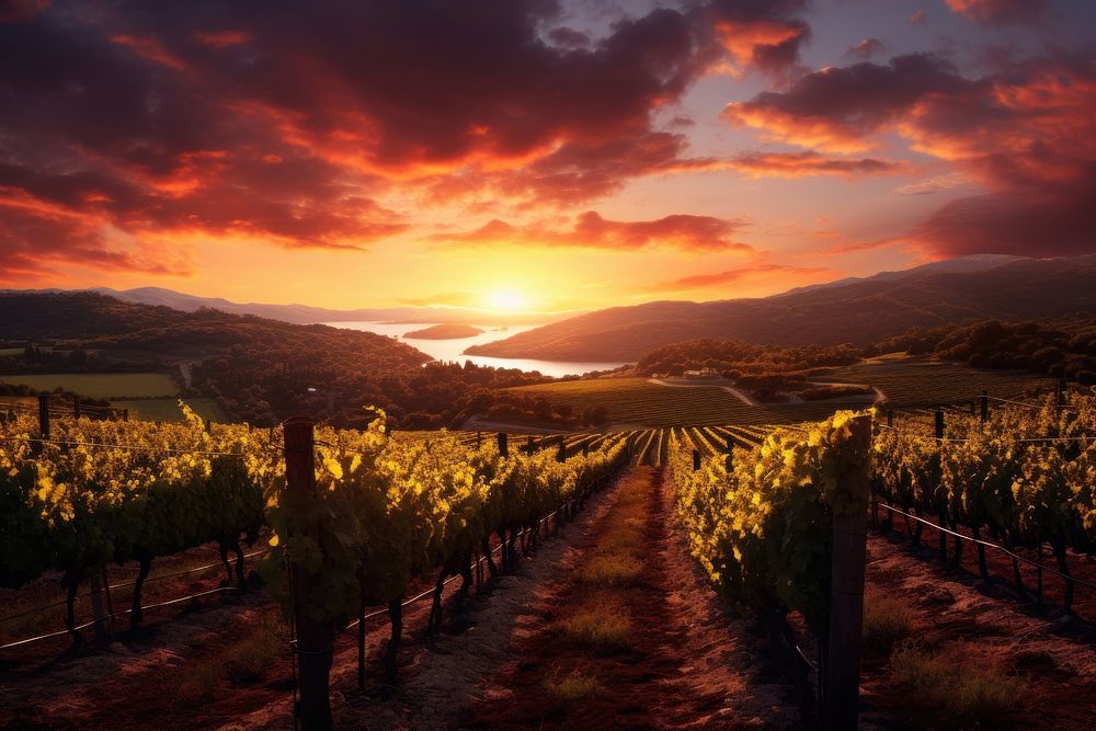 Wine vineyard outdoors sunset nature.